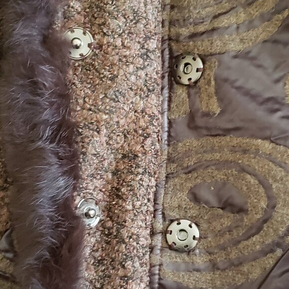 Vintage Moshita Couture 2 Piece Brown Outfit w/Faux Fur Collar and Trim, Size 16 - Picture 5 of 16